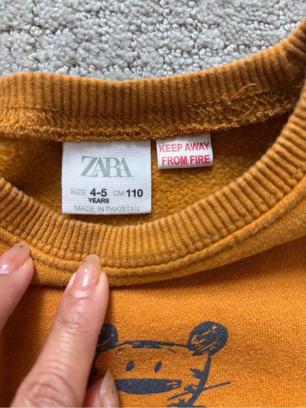 ZARA Kids' Mustard Crewneck Sweatshirt with Bear Graphic